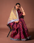 Bibhu Mohapatra Dark Purple & Orange Mulberry Silk Odisha Ikat Saree Ikatan