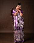 Bibhu Mohapatra Purple & Silver Mulberry Silk Pochampally Ikat Saree Ikatan