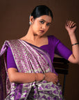 Bibhu Mohapatra Purple & Silver Mulberry Silk Pochampally Ikat Saree Ikatan
