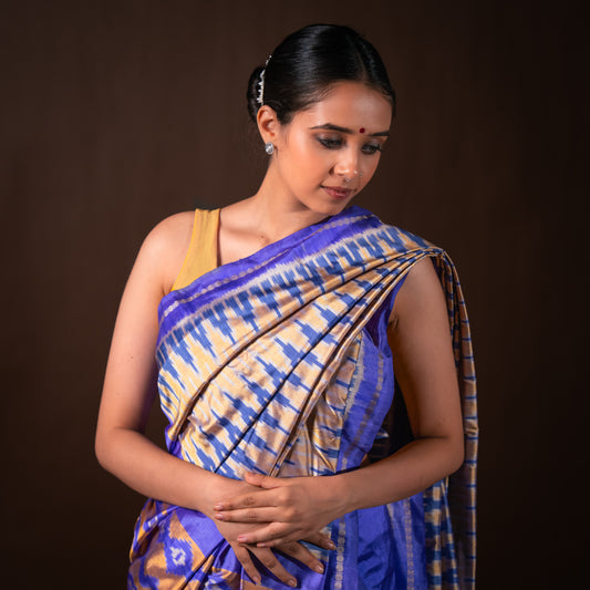Bibhu Mohapatra Iris Purple & Yellow Mulberry Silk Ikat Saree Ikatan