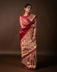 Bibhu Mohapatra Red & Yellow Mulberry Silk Pochampally Ikat Saree Ikatan