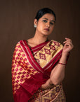 Bibhu Mohapatra Red & Yellow Mulberry Silk Pochampally Ikat Saree Ikatan
