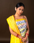 Bibhu Mohapatra Yellow & White Mulberry Silk Pochampally Ikat Saree Ikatan