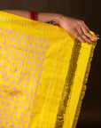 Bibhu Mohapatra Yellow & White Mulberry Silk Pochampally Ikat Saree Ikatan