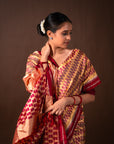 Bibhu Mohapatra Red & Yellow Mulberry Silk Pochampally Ikat Saree Ikatan