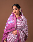 Bibhu Mohapatra Mauve & White Mulberry Silk Ikat Saree Ikatan