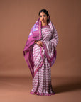 Bibhu Mohapatra Mauve & White Mulberry Silk Ikat Saree Ikatan