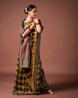 Bibhu Mohapatra Golden & Black Mulberry Silk Odisha Ikat Saree Ikatan