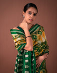Bibhu Mohapatra Green & Yellow Mulberry Silk Pochampally Ikat Saree Ikatan
