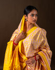 Bibhu Mohapatra Yellow & Pink Mulberry Silk Pochampally Ikat Saree Ikatan
