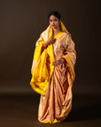 Bibhu Mohapatra Yellow & Pink Mulberry Silk Pochampally Ikat Saree Ikatan