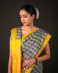 Bibhu Mohapatra Blue & Yellow Mulberry Silk Pochampally Ikat Saree Ikatan