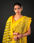 Bibhu Mohapatra Yellow & Olive Mulberry Silk Pochampally Ikat Saree Ikatan