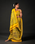 Bibhu Mohapatra Yellow & Olive Mulberry Silk Pochampally Ikat Saree Ikatan