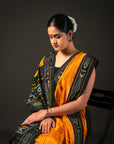 Ikatan Yellow & Black Mulberry Silk Ikat Saree Ikatan