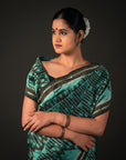 Ikatan Sea Green & Grey Mulberry Silk Pochampally Ikat Saree Ikatan