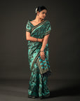 Ikatan Sea Green & Grey Mulberry Silk Pochampally Ikat Saree Ikatan