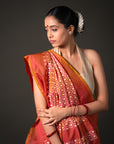 Ikatan Peach Mulberry Silk Odisha Ikat Saree Ikatan