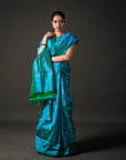 Ikatan Blue & Green Mulberry Silk Pochampally Ikat Saree Ikatan