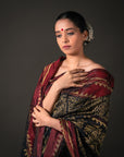 Poonam Bhagat Black & Maroon Mulberry Silk Gujarat Ikat Saree Ikatan