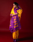 Ikatan Yellow & Purple Mulberry Silk Odisha Ikat Saree Ikatan