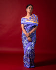 Ikatan Iris Purple & Yellow Mulberry Silk Pochampally Ikat Saree Ikatan
