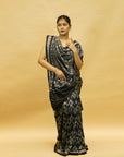 Black & Grey Mulberry Silk Odisha Ikat Saree with Chakra Border