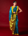 Ikatan Ice Blue & Yellow Mulberry Silk Odisha Ikat Saree Ikatan