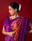 Ikatan Orange & Purple Mulberry Silk Pochampally Ikat Saree Ikatan