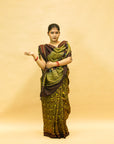 Dark Brown & Yellow Mulberry Silk Odisha Ikat Saree with Zig-Zag Border