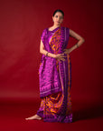 Ikatan Orange & Purple Mulberry Silk Pochampally Ikat Saree Ikatan