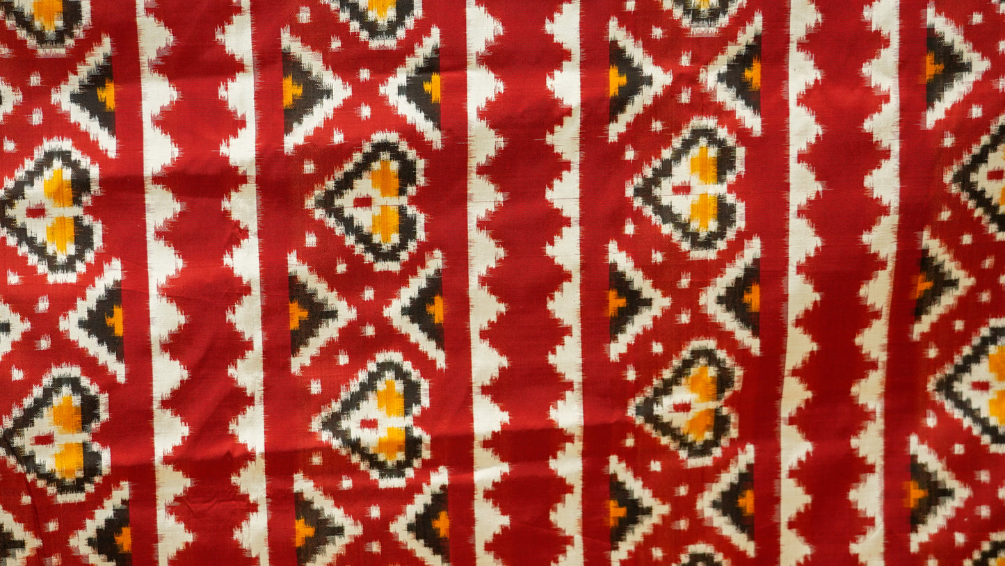 Red & Dark Blue Mulberry Silk Double Ikat Saree