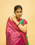Turquoise Green & Magenta Mulberry Silk Pochampally Ikat Saree