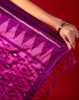 Ikatan Orange & Purple Mulberry Silk Pochampally Ikat Saree Ikatan