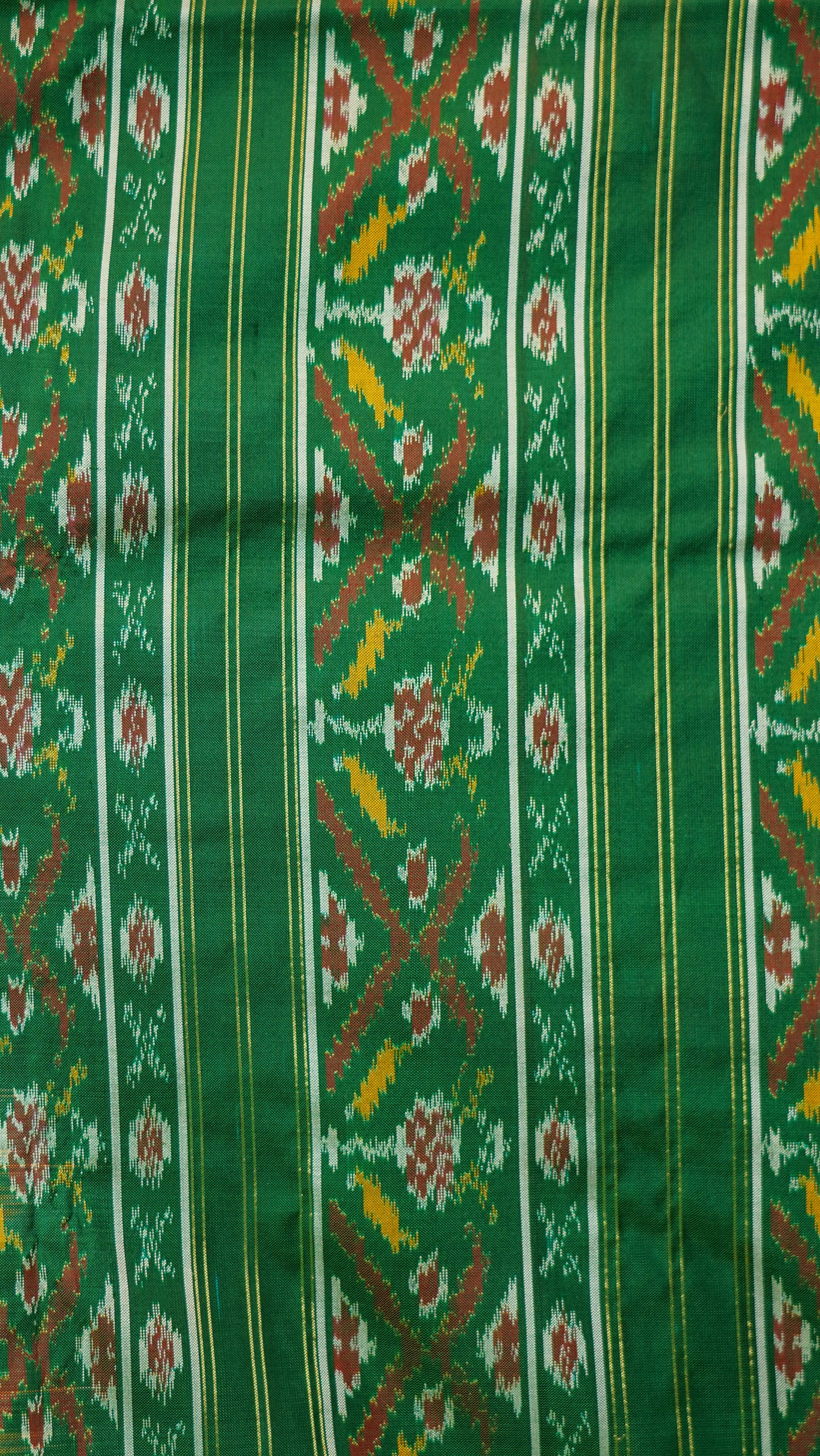 Rust Orange & Green Mulberry Silk Pochampally Ikat Saree