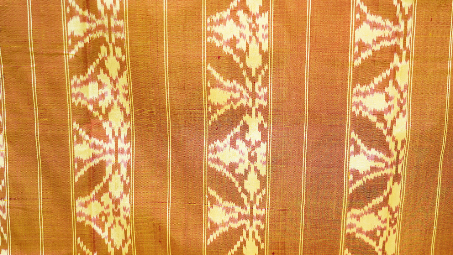 Rust Orange & White Mulberry Silk Pochampally Ikat Saree