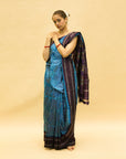 Electric Blue & Indigo Mulberry Silk Pochampally Ikat Saree