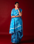 Ikatan Ice Blue & White Mulberry Silk Ikat Saree Ikatan