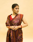 Maroon & Yellow Mulberry Silk Pochampally Ikat Saree