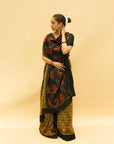 Golden & Black Mulberry Silk Odisha Ikat Saree