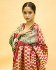Mint Green & Maroon Mulberry Silk Pochampally Ikat Saree