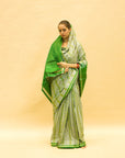 Green & Grey Mulberry Silk Pochampally Ikat Saree