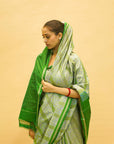 Green & Grey Mulberry Silk Pochampally Ikat Saree