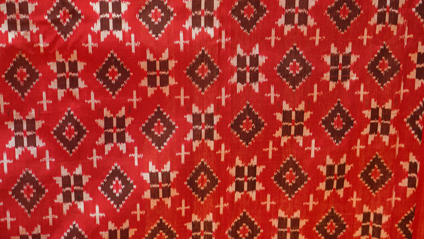 Red & White Mulberry Silk Pochampally Double Warp Ikat Saree