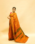 Mustard Yellow Mulberry Silk Uzbek-Style Double Warp Ikat Saree