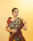 Maroon & Golden Mulberry Silk Pochampally Ikat Saree