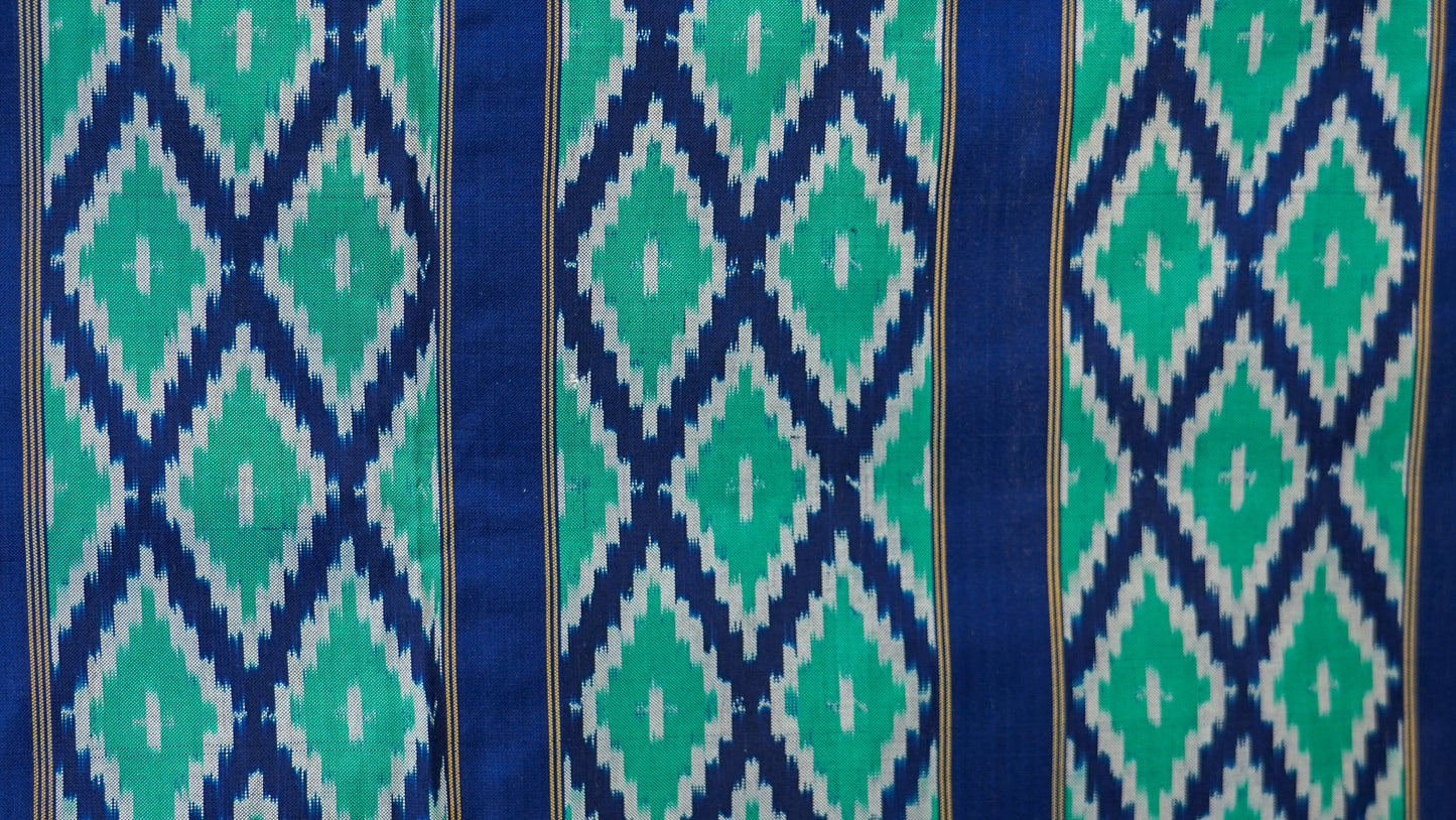 Blue & Green Mulberry Silk Odisha Diamond Style Ikat Saree