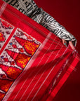 Ikatan White & Red Mulberry Silk Saree Ikatan