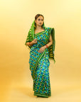 Aqua Blue & Green Mulberry Silk Pochampally Ikat Saree