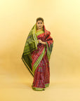 Maroon & Green Mulberry Silk Sambalpuri Ikat Saree